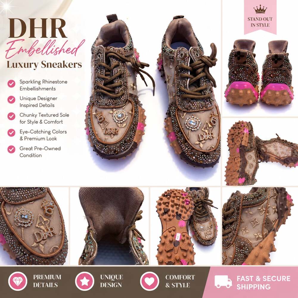 NEW DIOR Women’s Rhinestone Platform Sneakers Brown Fashion Shoes Size 10/EU 41